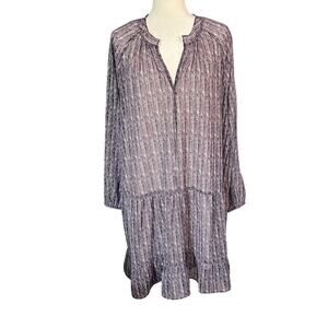 Banana Republic Woman’s Purple Cream Sheer Swing Shift Ruffle Dress-‎ Size XL